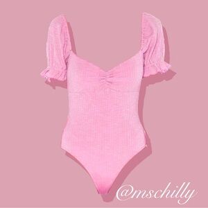 Privacy Please Olive Bodysuit Short Sleeve Ribbed Pink Sz S